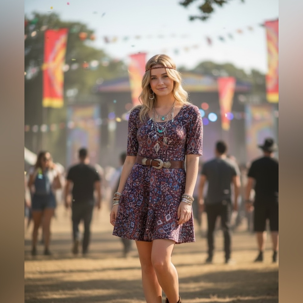City Triangles Tribal Print Skater Dress Boho Southwestern Fit Flare XL Festival